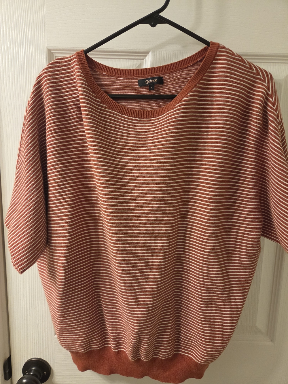 Quince Rust & White Striped Short Sleeve Knit Top